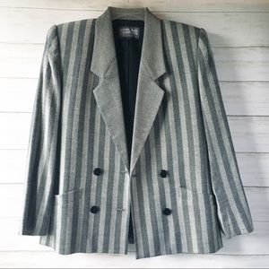 Vintage | Trendy Black Gray Striped Blazer